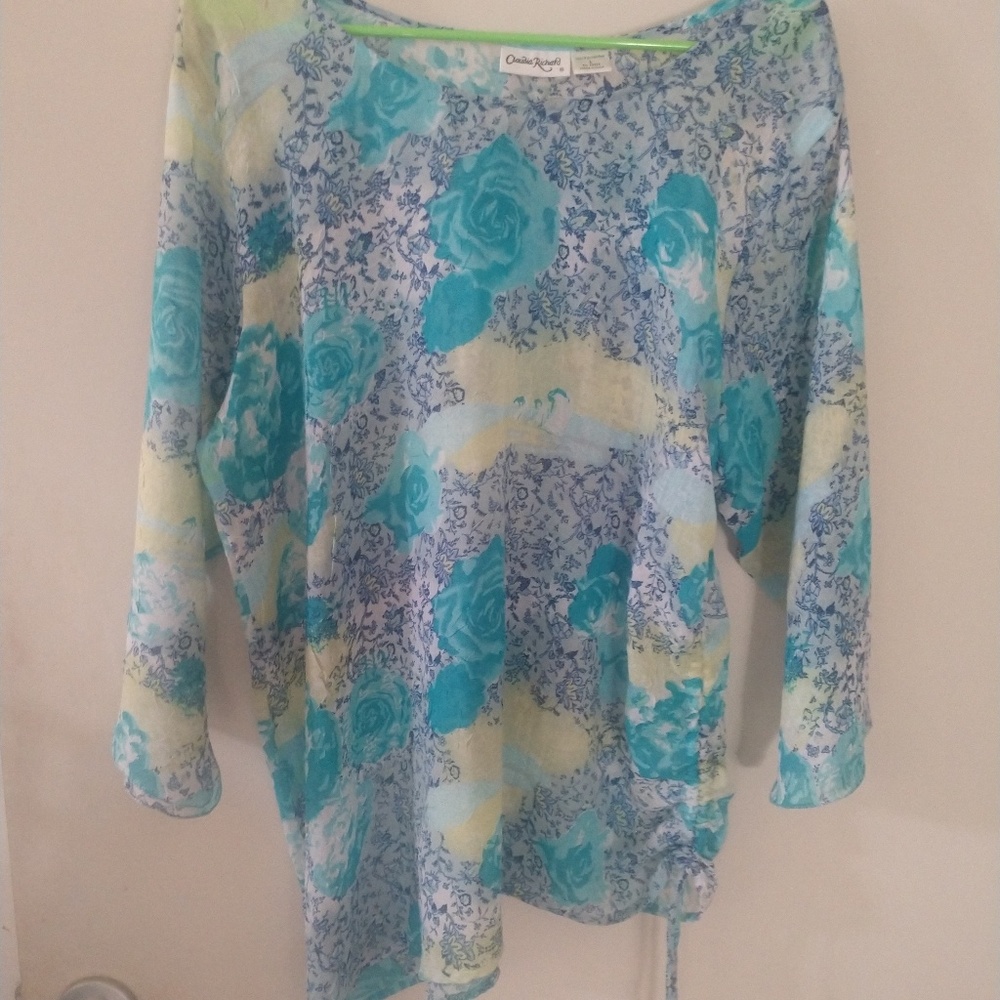 Sheer Blue mix color ties on the side Blouse L